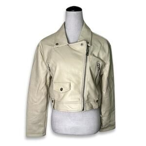 Topshop Moto Jacket Faux Leather Zipper Closure Long Sleeve Soft Cream W 2 NWOT